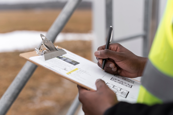 Filling out document close up